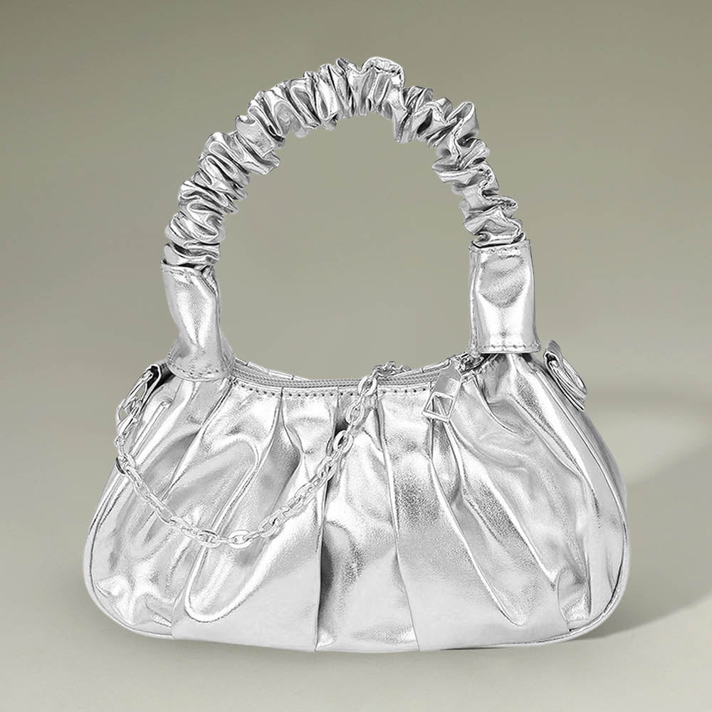 Metallic Faux Leather Top Handle Crossbody Bag