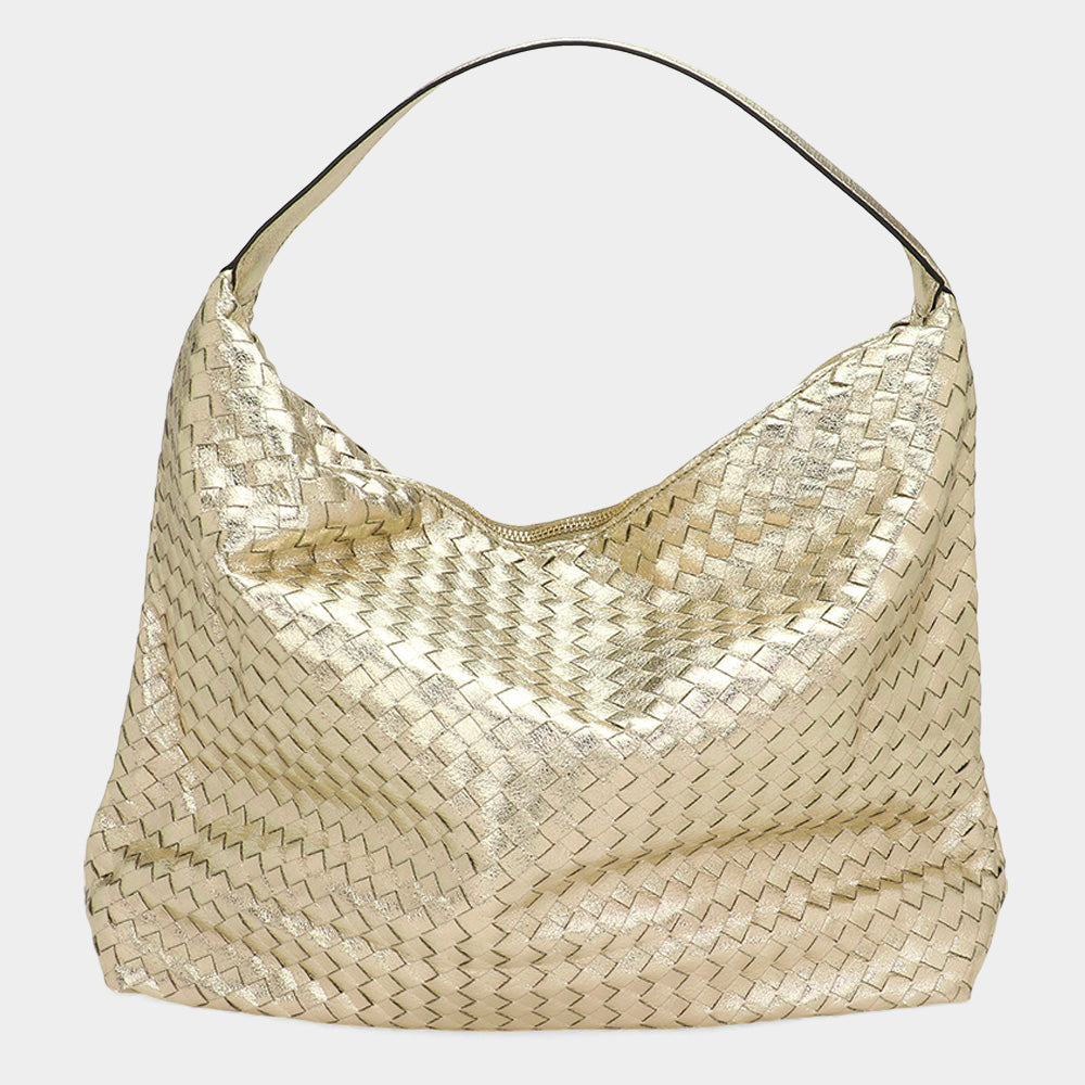 Shiny Faux Leather Braided Shoulder Shopper Bag