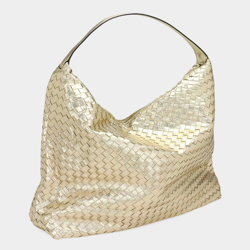 Shiny Faux Leather Braided Shoulder Shopper Bag