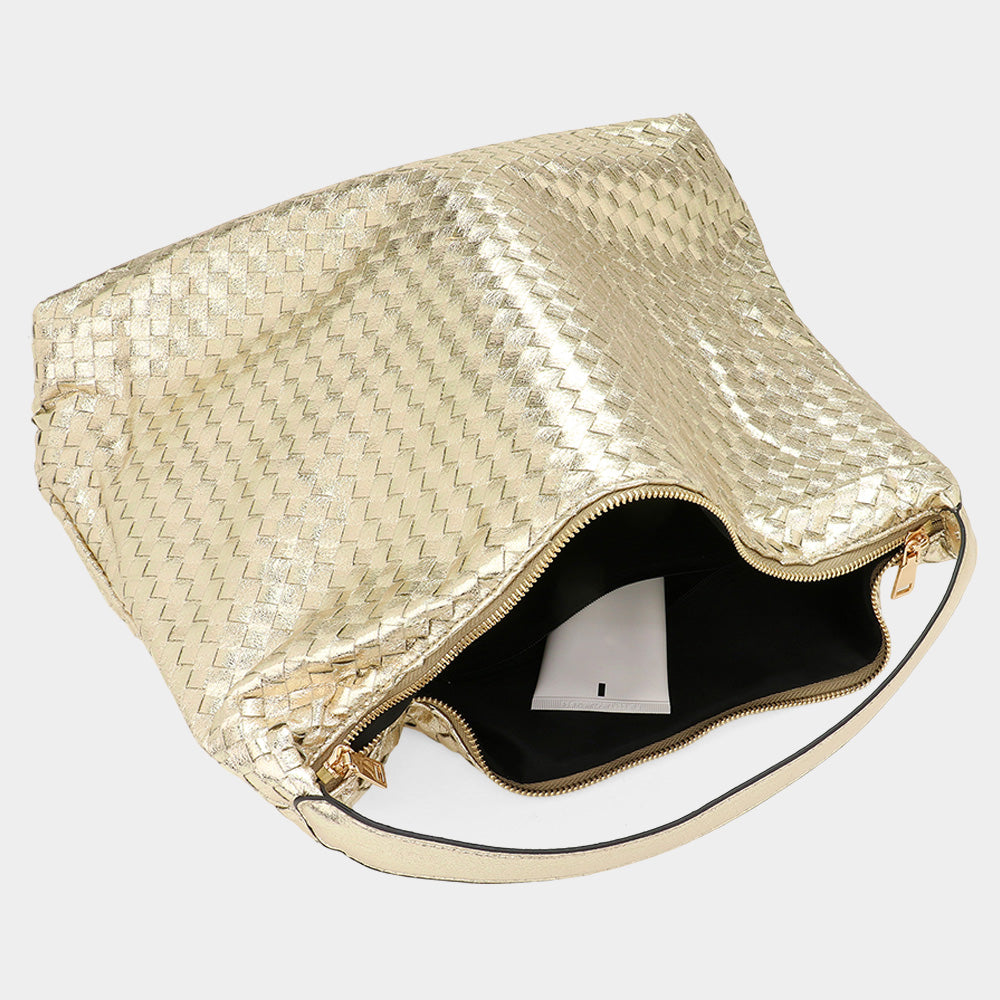 Shiny Faux Leather Braided Shoulder Shopper Bag