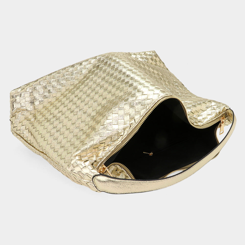 Shiny Faux Leather Braided Shoulder Shopper Bag