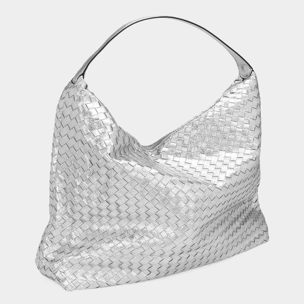 Shiny Faux Leather Braided Shoulder Shopper Bag