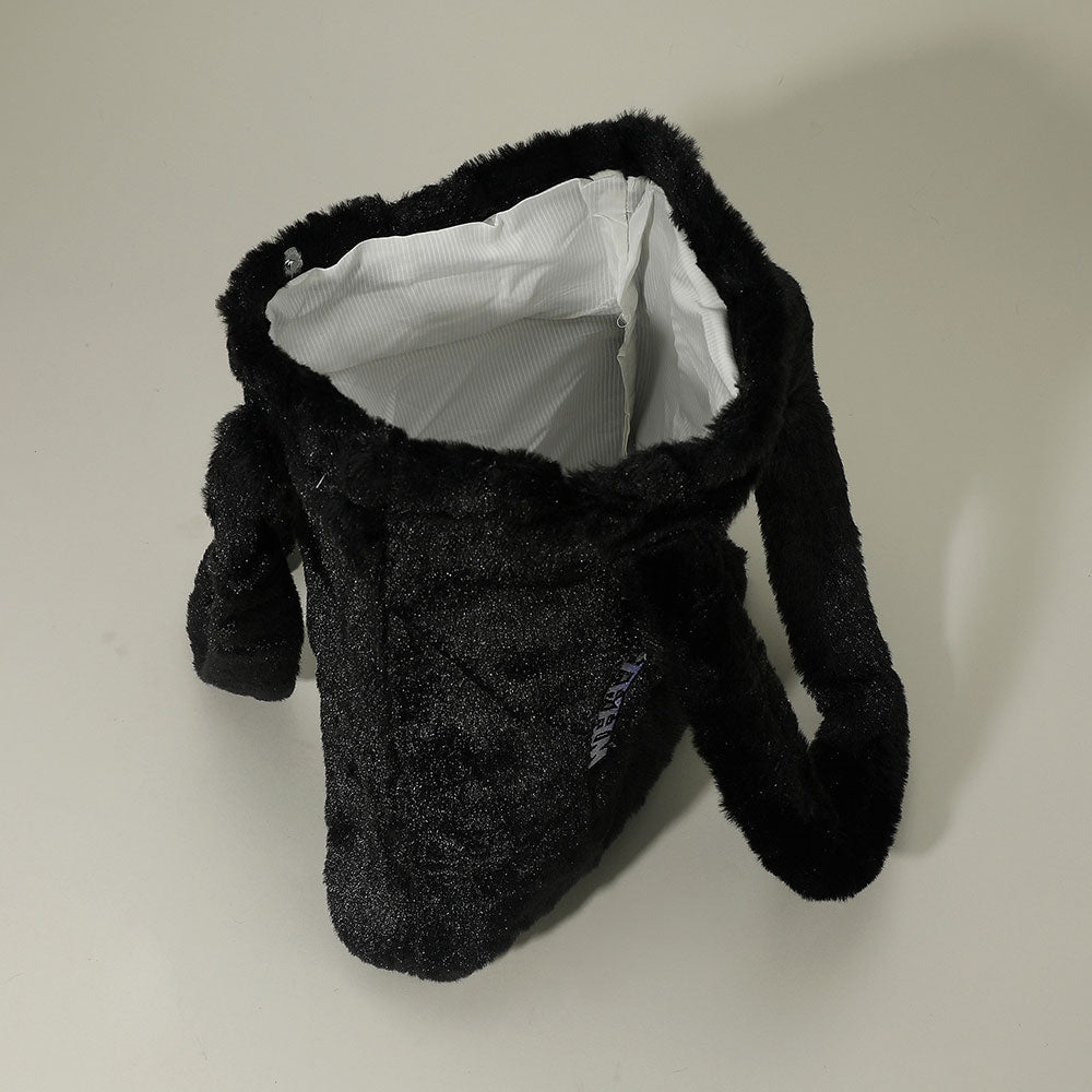 Monster Bunny Character Embroidered Faux Fur Plush Tote Bag