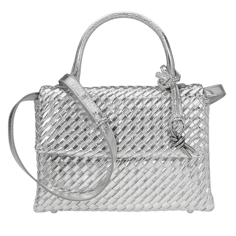 Faux Leather Woven Structured Top Handle Handbag Crossbody Bag