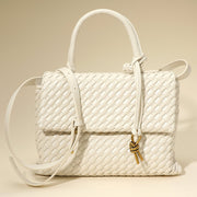Faux Leather Woven Structured Top Handle Handbag Crossbody Bag