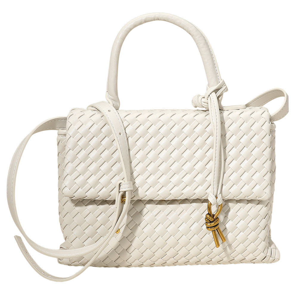 Faux Leather Woven Structured Top Handle Handbag Crossbody Bag
