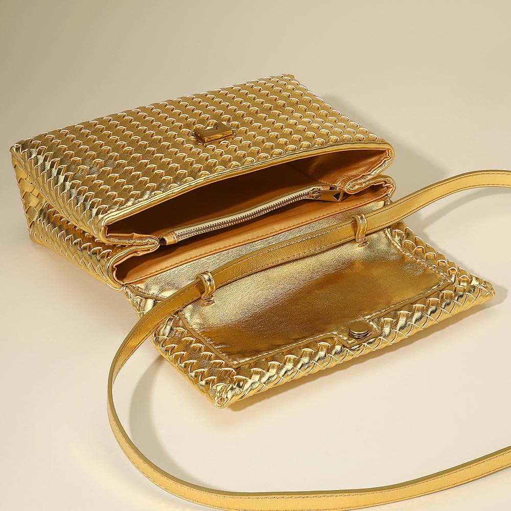 Faux Leather Woven Structured Top Handle Handbag Crossbody Bag