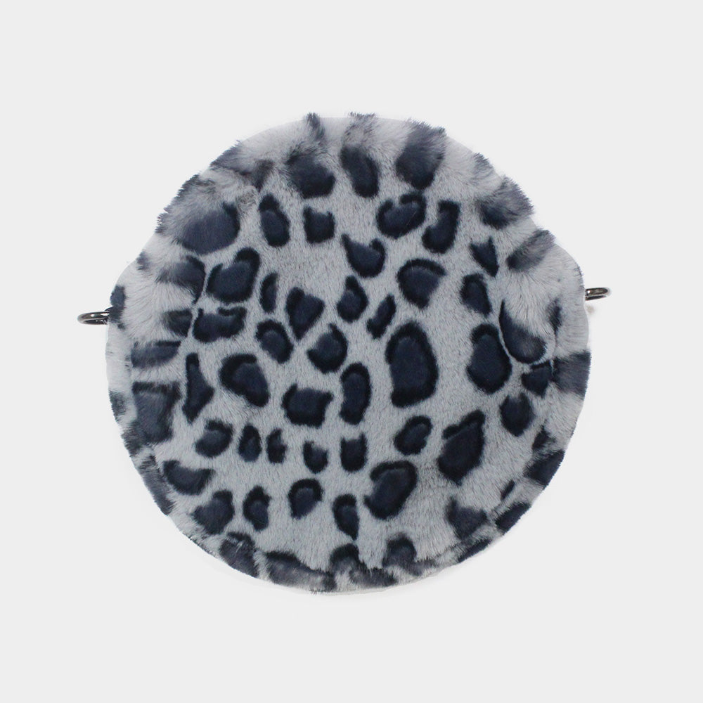 Leopard Faux Fur Round Crossbody Bag