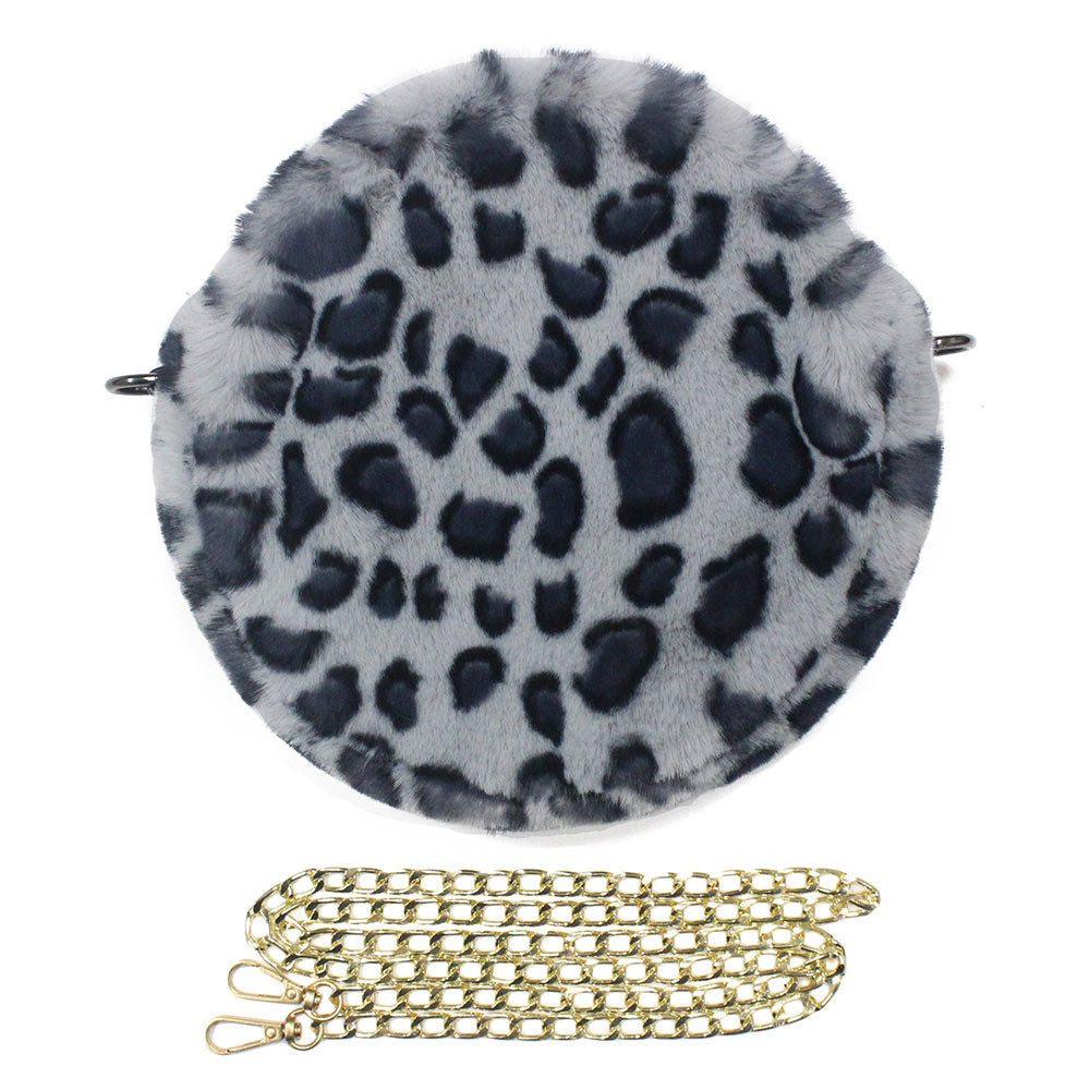 Leopard Faux Fur Round Crossbody Bag
