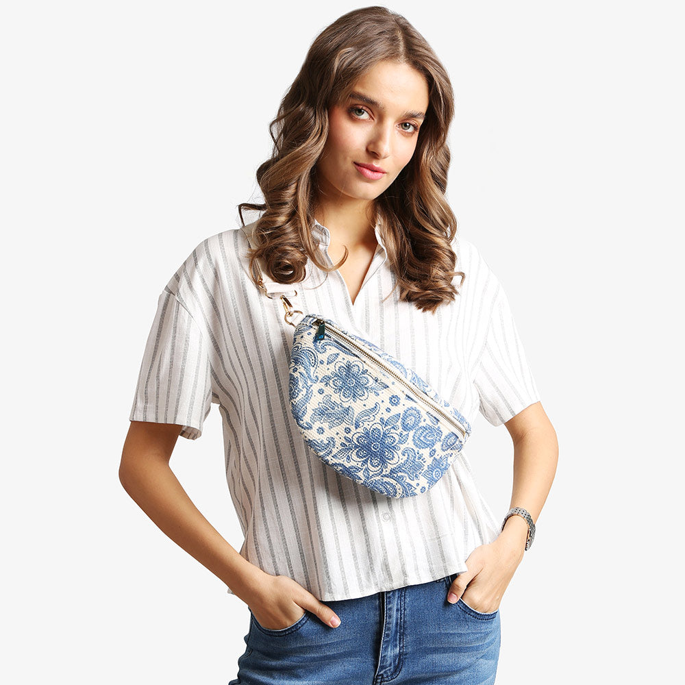 Boho Abstract Pattern Embroidered Crossbody Belt Bag / Sling Bag / Fanny Pack