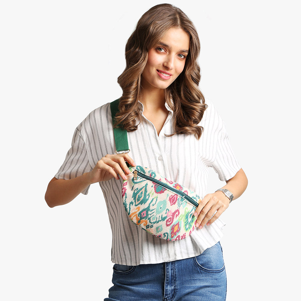Boho Abstract Pattern Embroidered Crossbody Belt Bag / Sling Bag / Fanny Pack