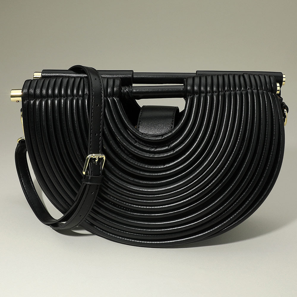 Faux Leather Unique Half Moon Structured Handbag Crossbody Bag