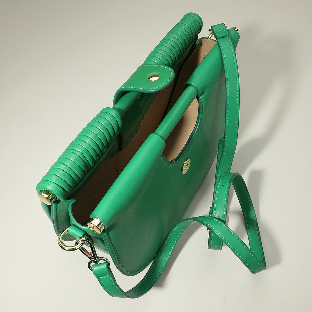 Faux Leather Unique Half Moon Structured Handbag Crossbody Bag