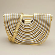Faux Leather Unique Half Moon Structured Handbag Crossbody Bag