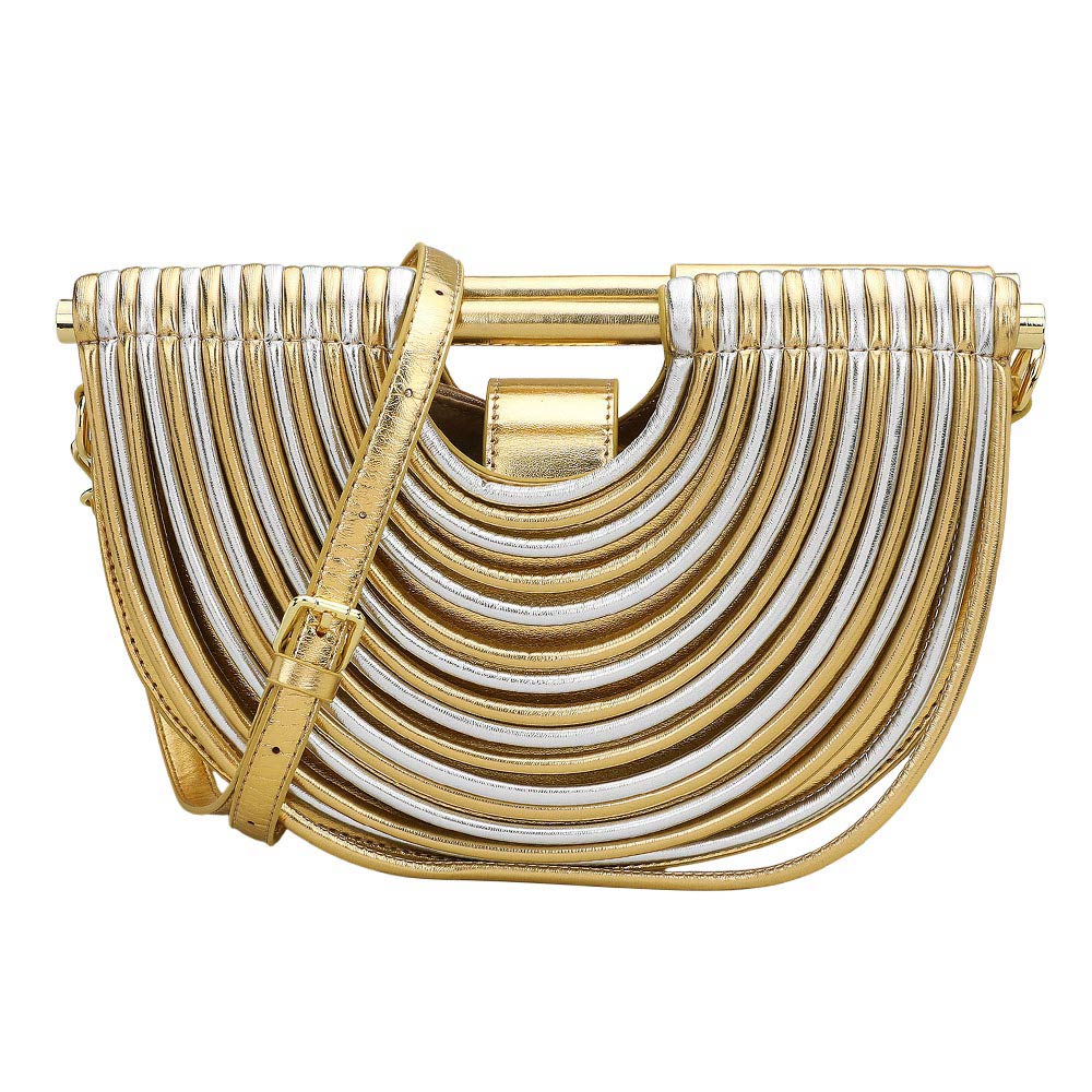 Faux Leather Unique Half Moon Structured Handbag Crossbody Bag