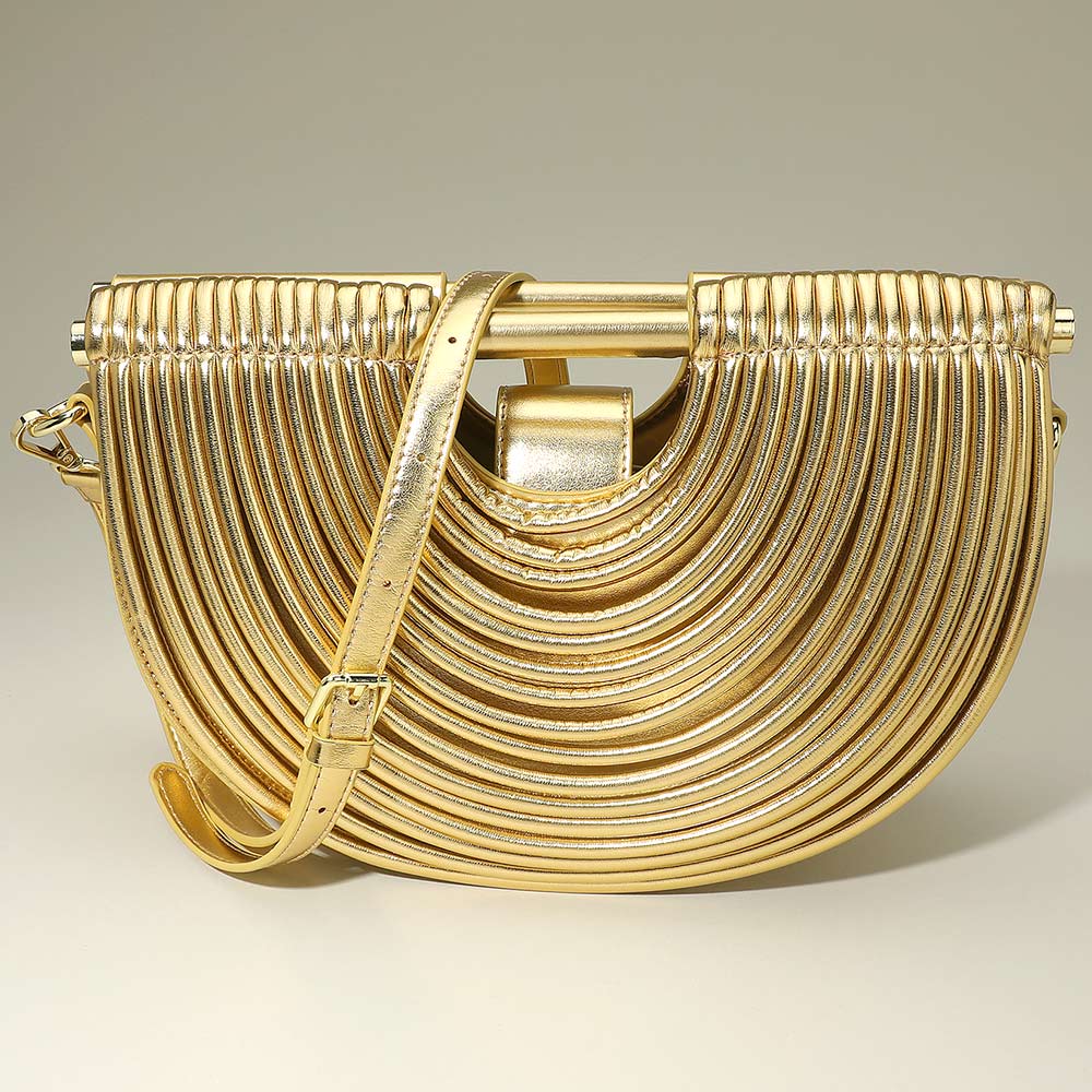 Faux Leather Unique Half Moon Structured Handbag Crossbody Bag