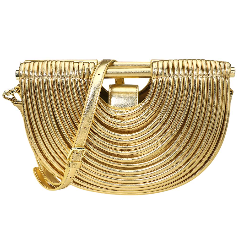 Faux Leather Unique Half Moon Structured Handbag Crossbody Bag