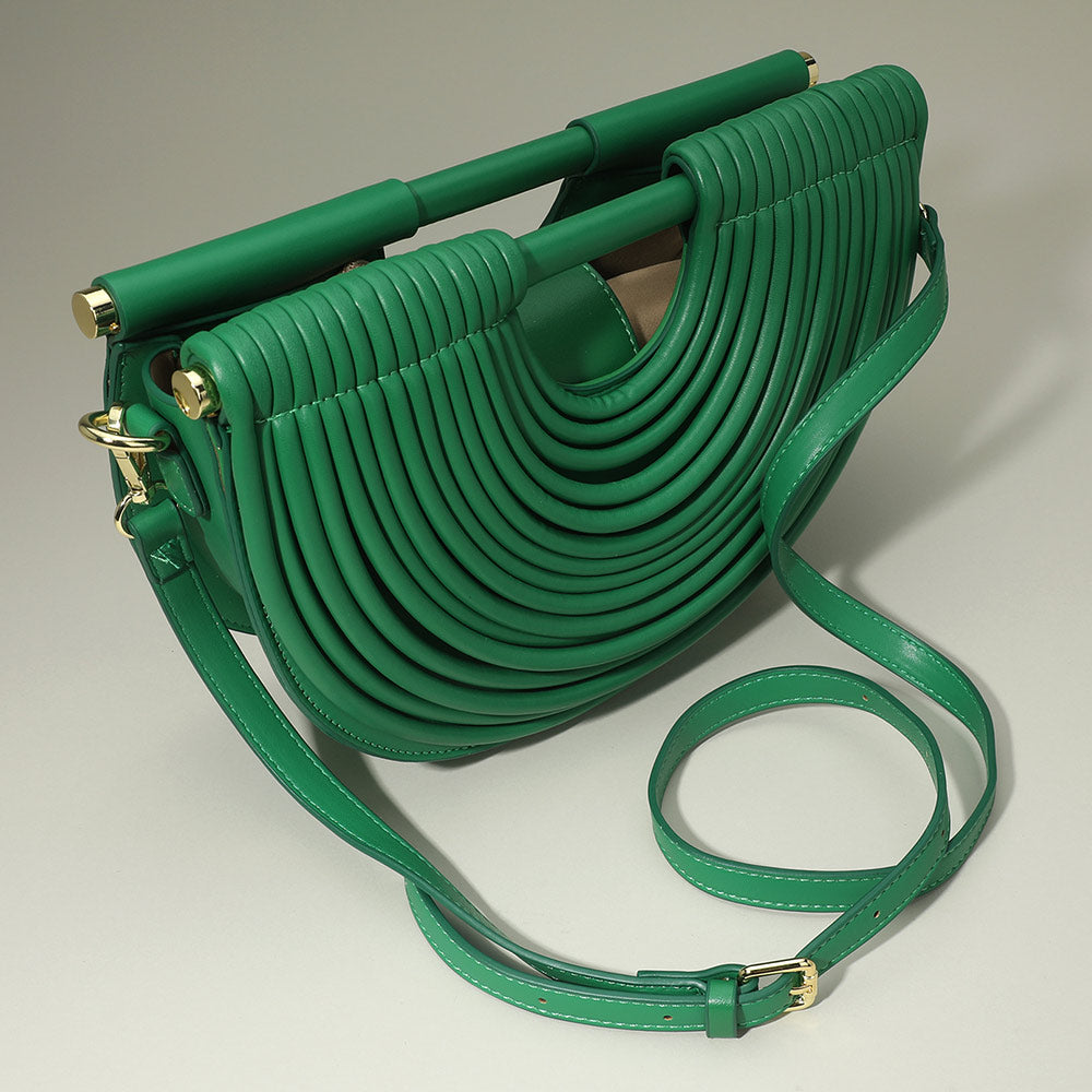 Faux Leather Unique Half Moon Structured Handbag Crossbody Bag