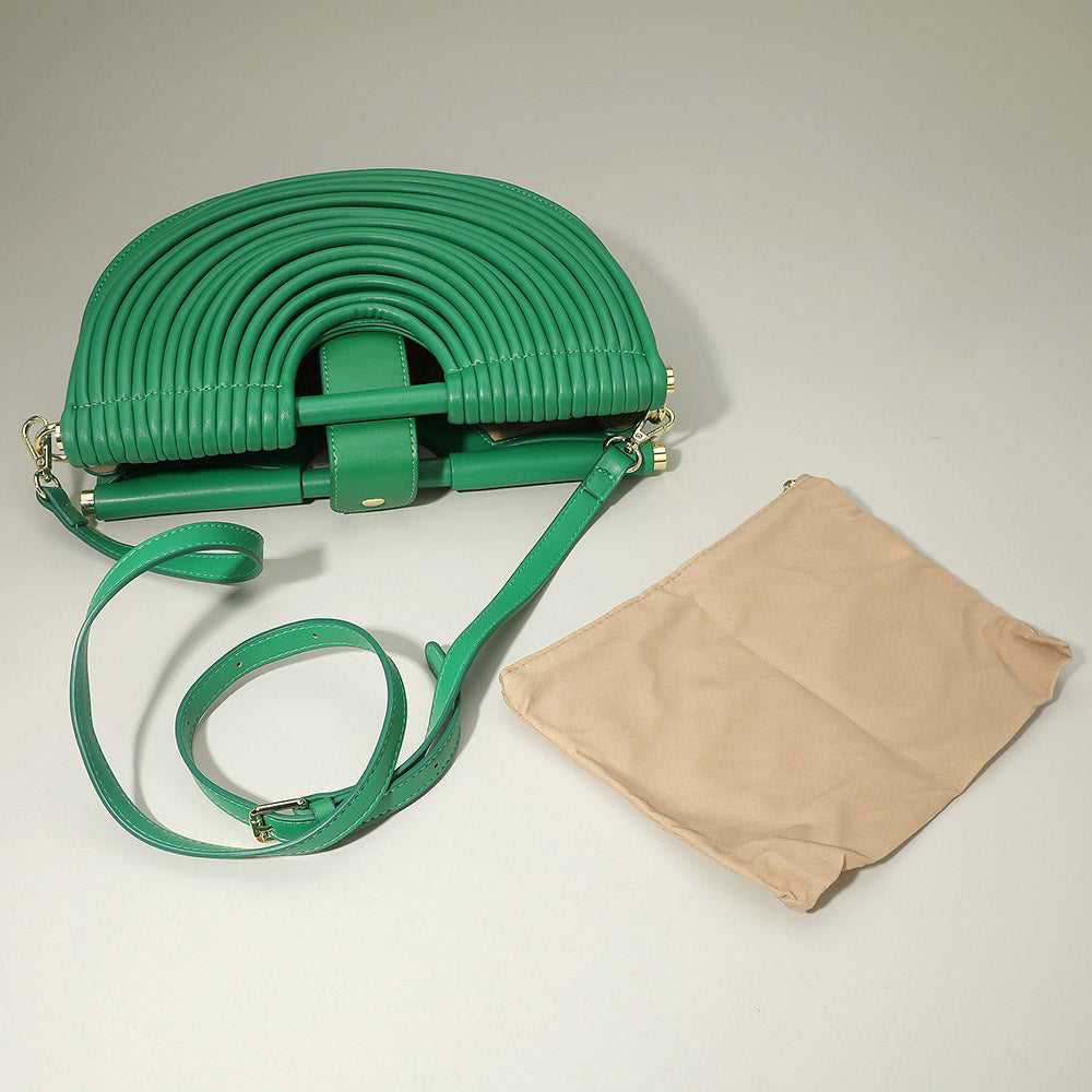 Faux Leather Unique Half Moon Structured Handbag Crossbody Bag