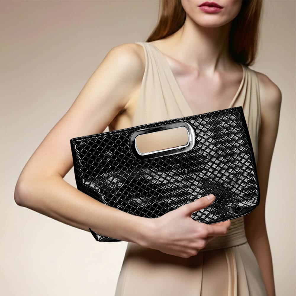 Faux Leather Braided Evening Clutch Crossbody Bag