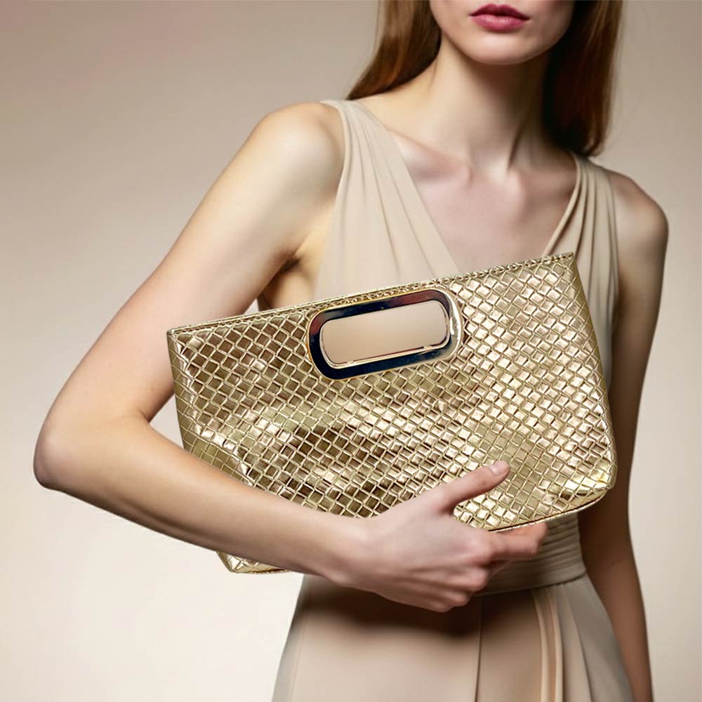 Faux Leather Braided Evening Clutch Crossbody Bag