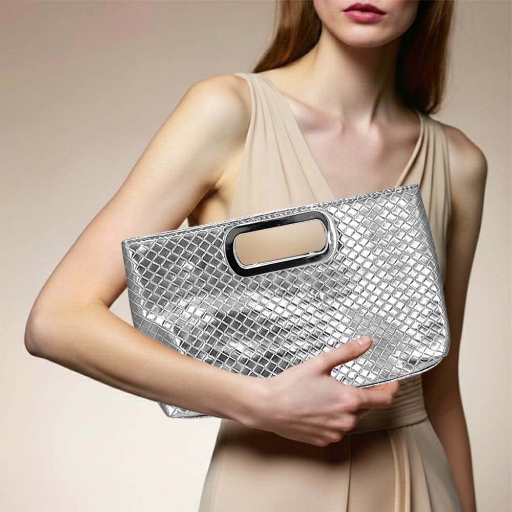 Faux Leather Braided Evening Clutch Crossbody Bag