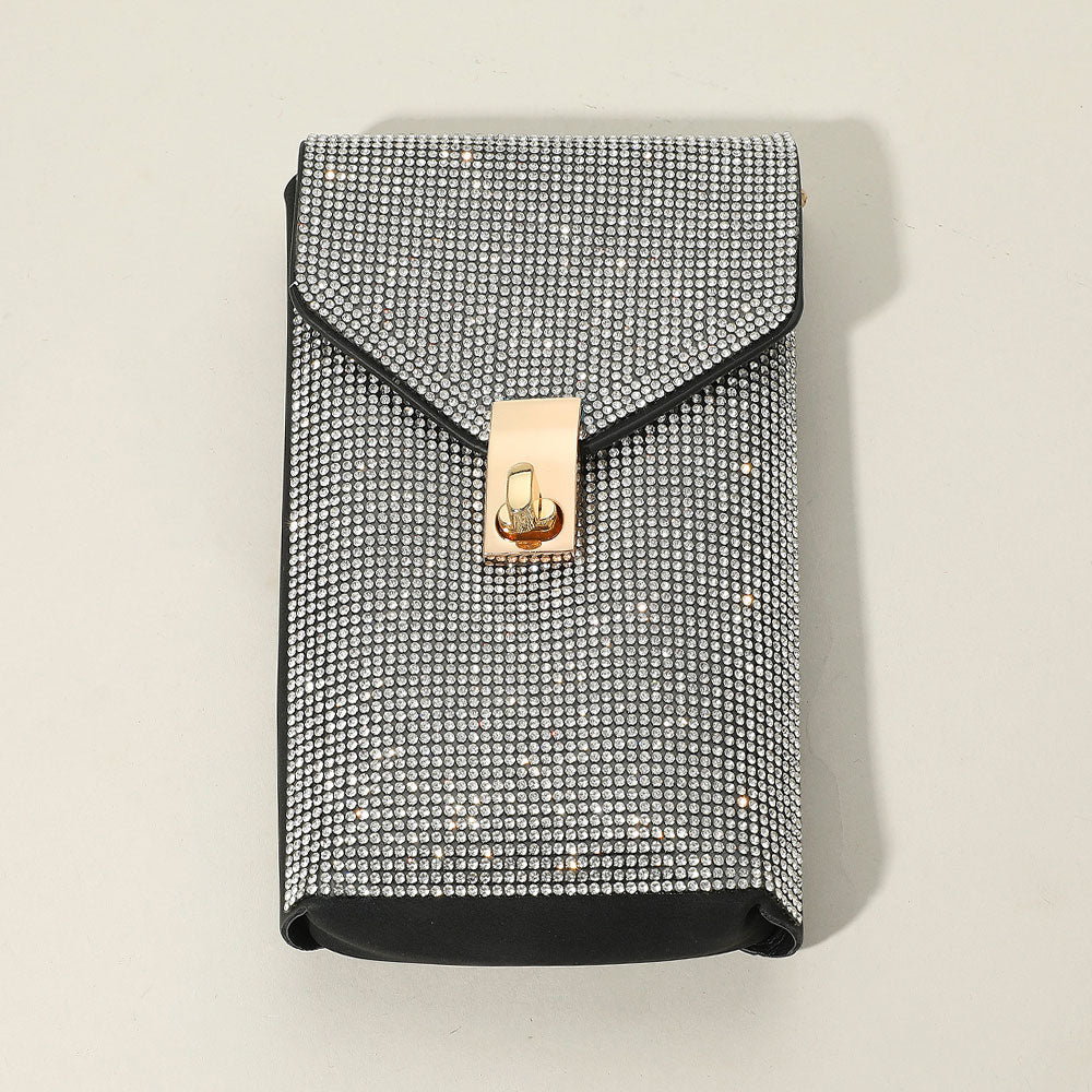 Bling Studded Rectangle Flap Crossbody Cellphone Bag