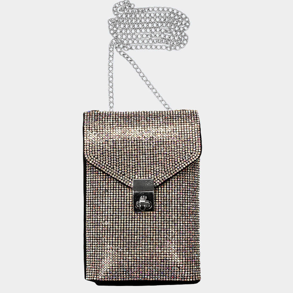 Bling Studded Rectangle Flap Crossbody Cellphone Bag