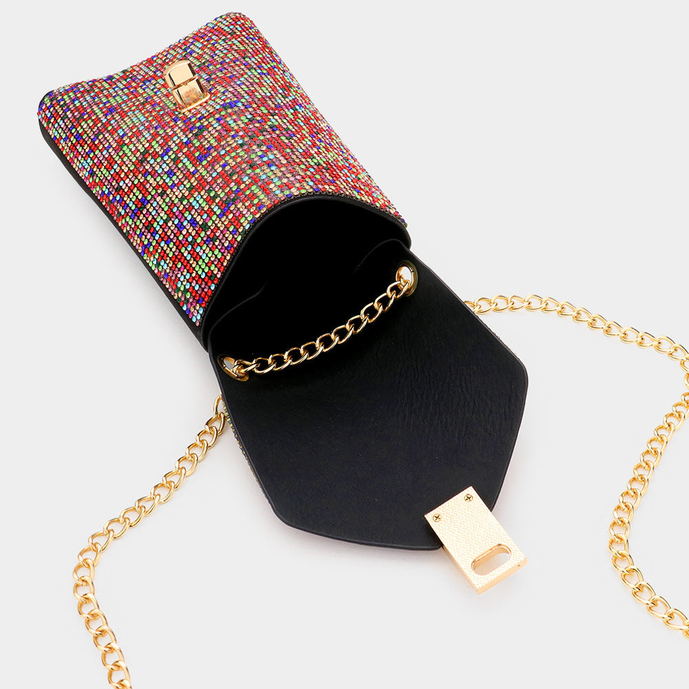 Bling Studded Rectangle Flap Crossbody Cellphone Bag