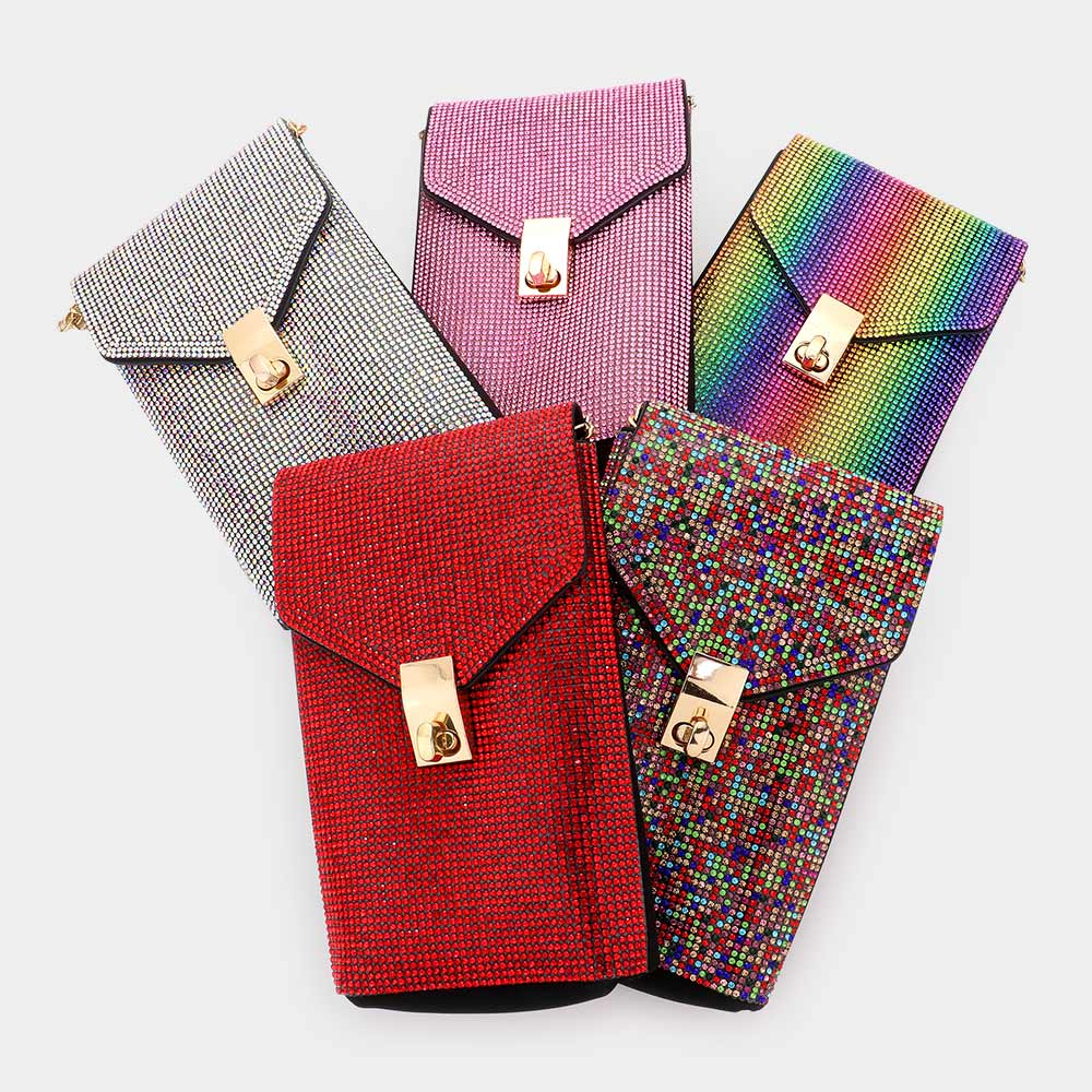 Bling Studded Rectangle Flap Crossbody Cellphone Bag