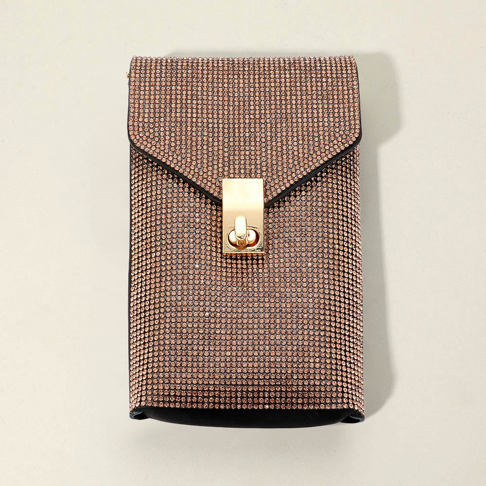 Bling Studded Rectangle Flap Crossbody Cellphone Bag