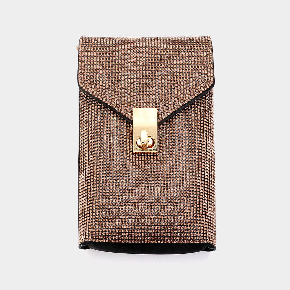 Bling Studded Rectangle Flap Crossbody Cellphone Bag