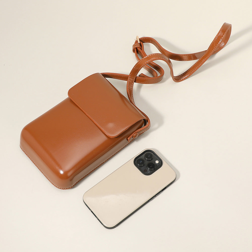 Solid Faux Leather Small Crossbody Bag / Phone Pouch Bag