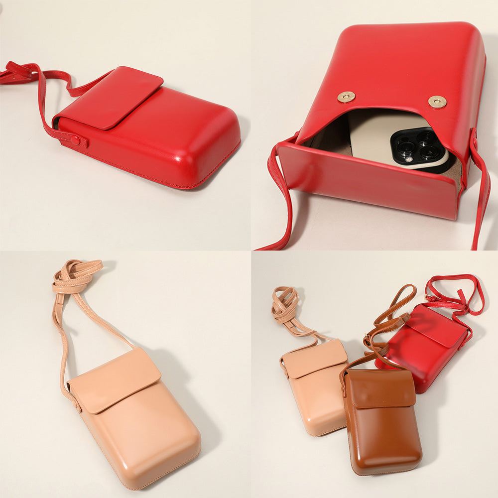 Solid Faux Leather Small Crossbody Bag / Phone Pouch Bag