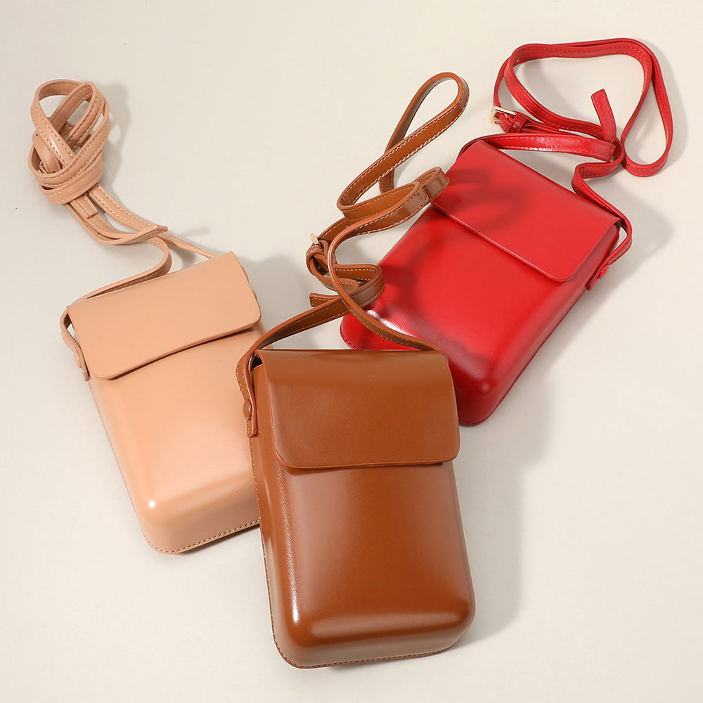 Solid Faux Leather Small Crossbody Bag / Phone Pouch Bag