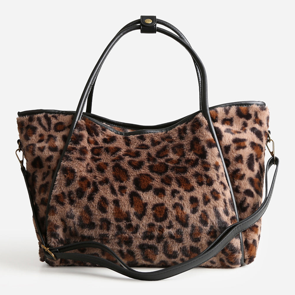 Leopard Pattern Faux Fur Shoulder Bag
