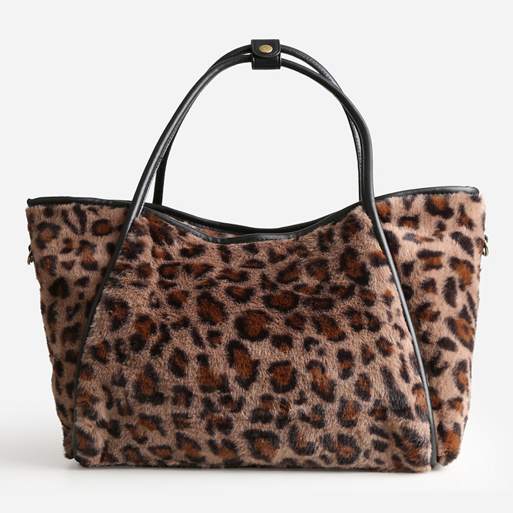 Leopard Pattern Faux Fur Shoulder Bag