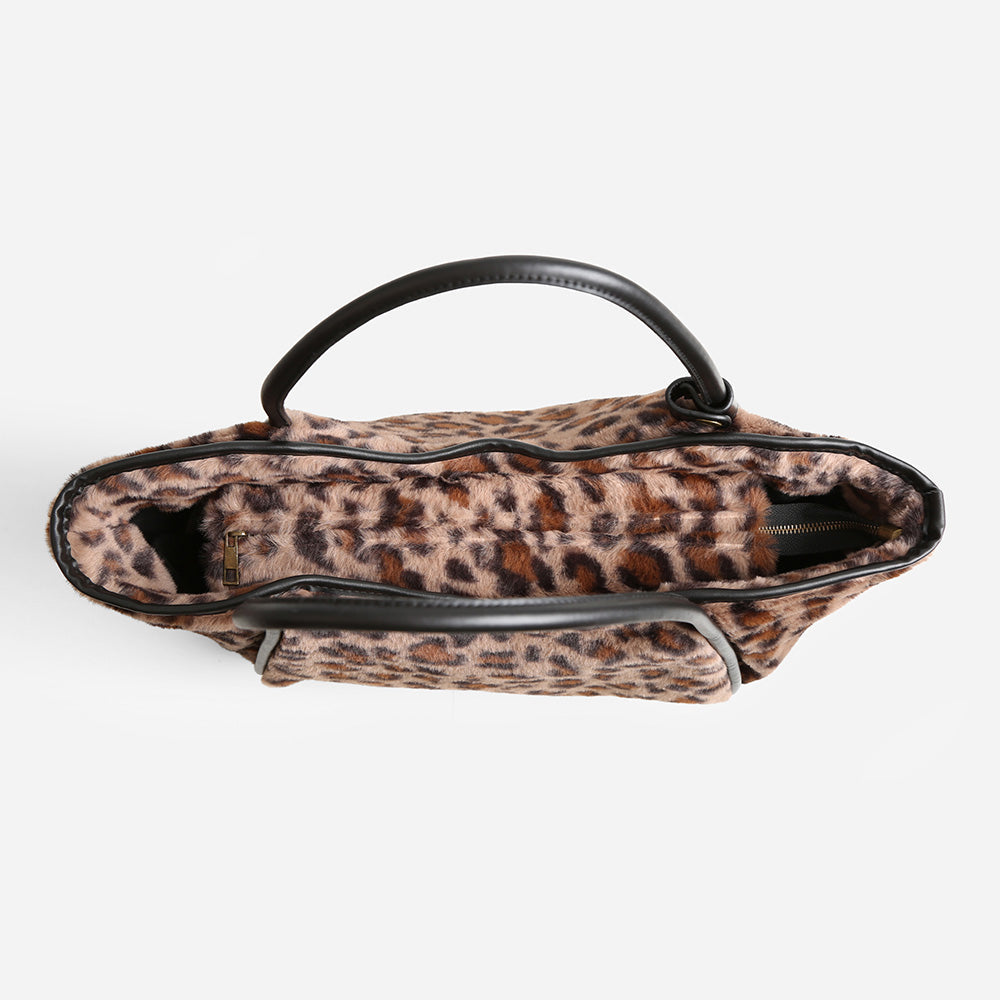 Leopard Pattern Faux Fur Shoulder Bag