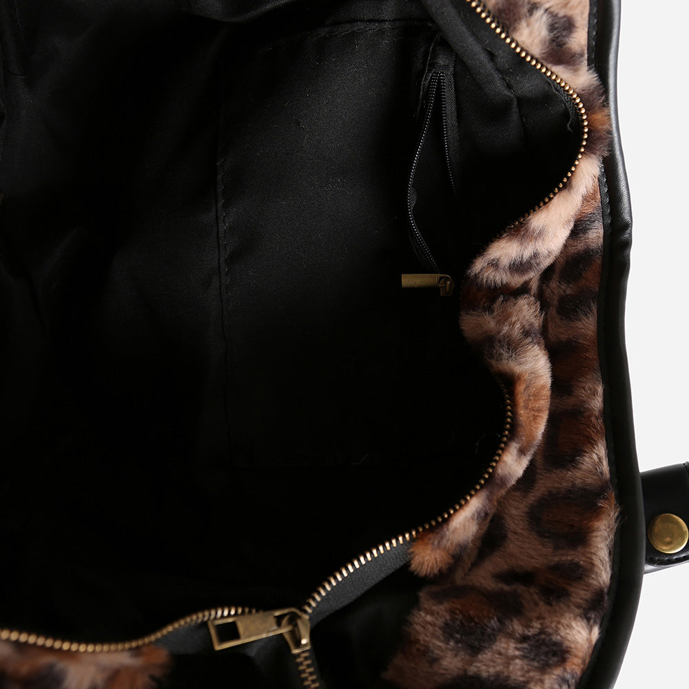 Leopard Pattern Faux Fur Shoulder Bag