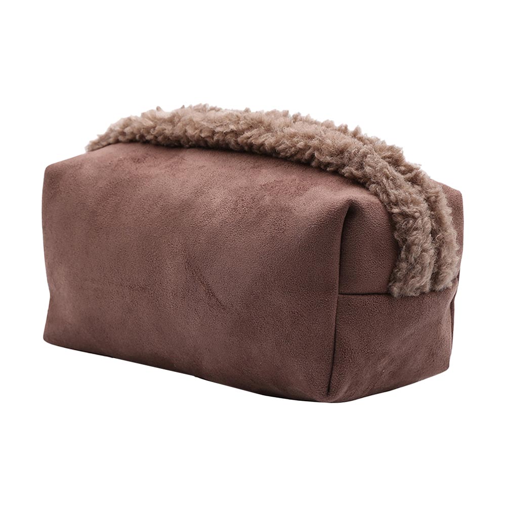 Sherpa Trim Faux Suede Pouch Bag