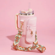 Solid Tumbler Carrier Holder Aztec Pattern Strap Crossbody Bag
