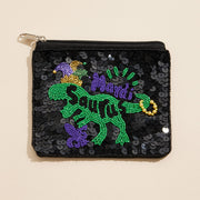 Mardi Gras Saurus Sequin Seed Beaded Mini Pouch Bag