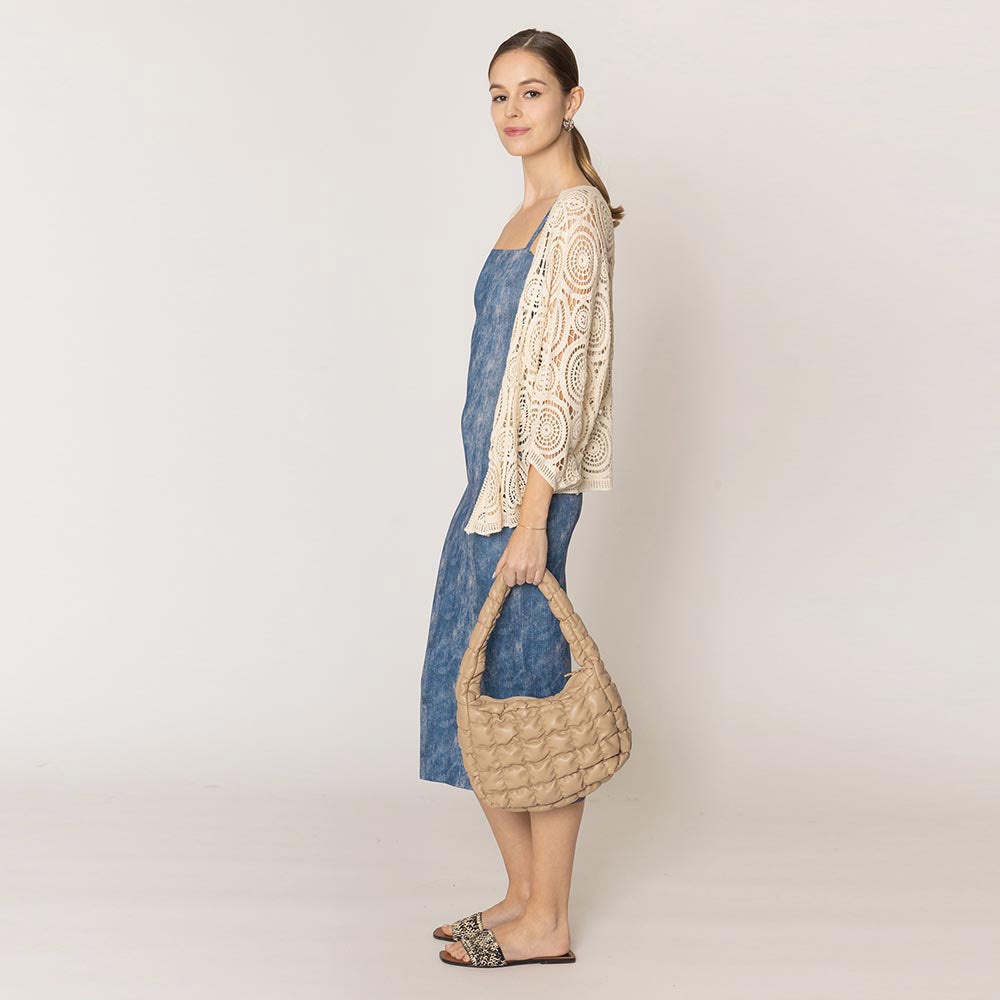 Faux Leather Quilted Puffer Shoulder Cloud Bag