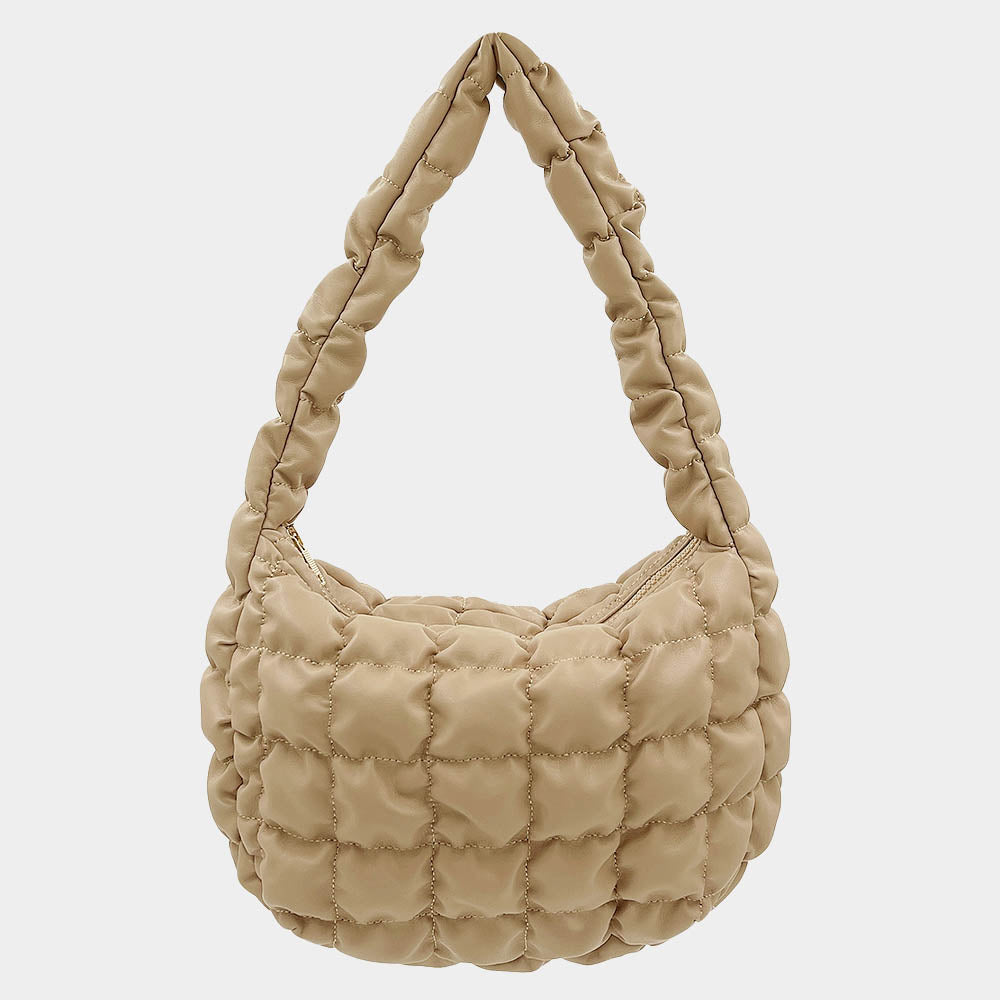 Faux Leather Quilted Puffer Shoulder Cloud Bag