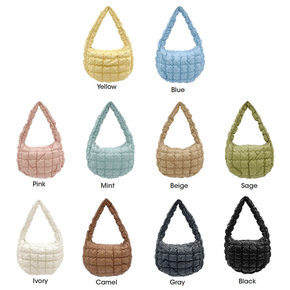 Faux Leather Quilted Puffer Shoulder Cloud Bag