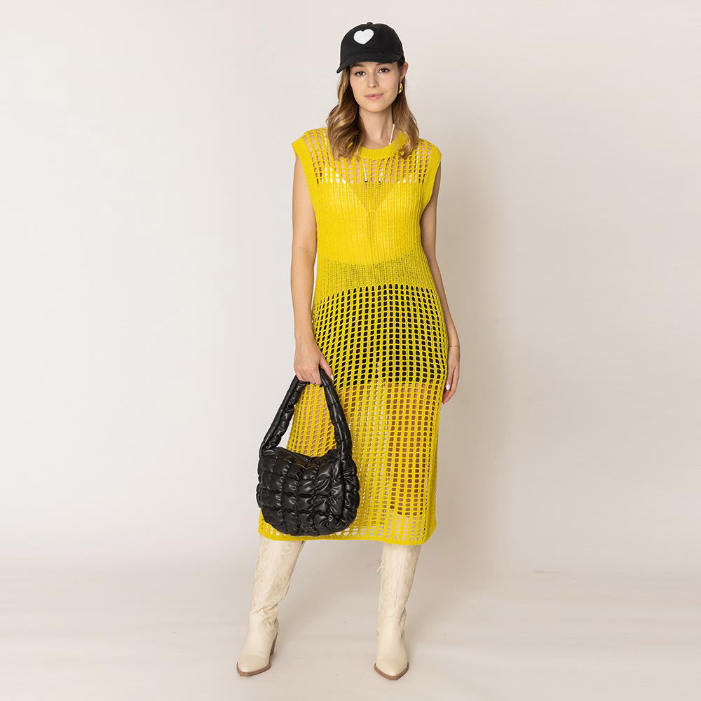 Faux Leather Quilted Puffer Shoulder Cloud Bag