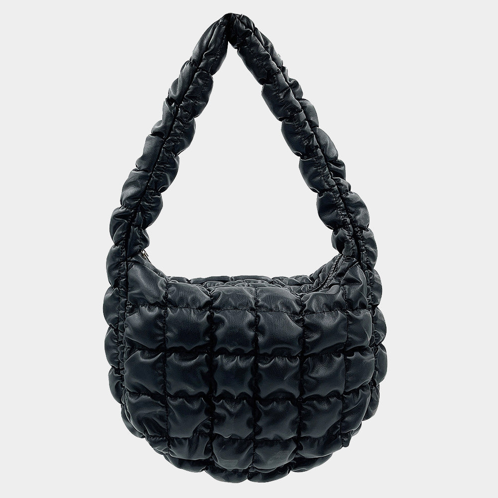 Faux Leather Quilted Puffer Shoulder Cloud Bag