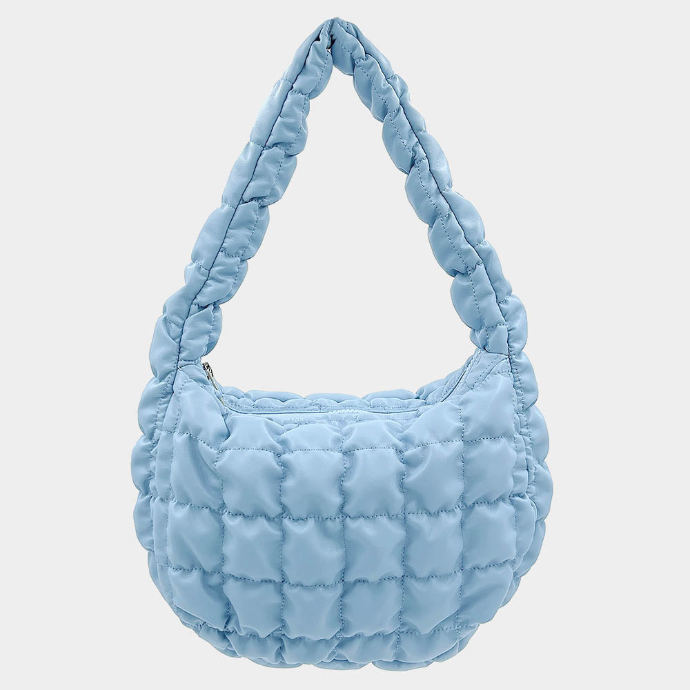 Faux Leather Quilted Puffer Shoulder Cloud Bag