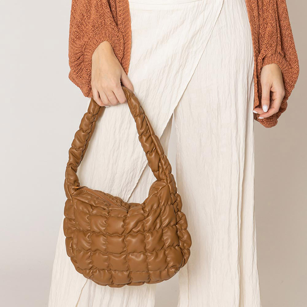 Faux Leather Quilted Puffer Shoulder Cloud Bag
