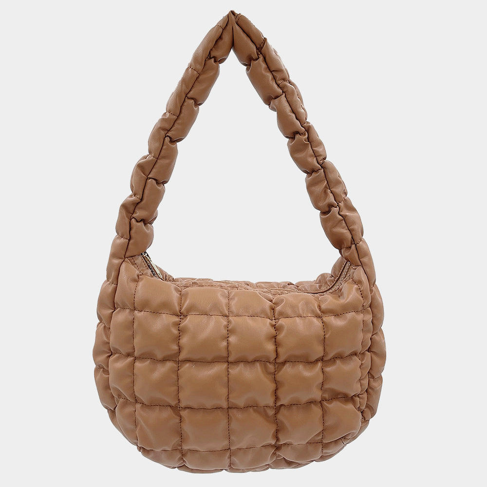 Faux Leather Quilted Puffer Shoulder Cloud Bag